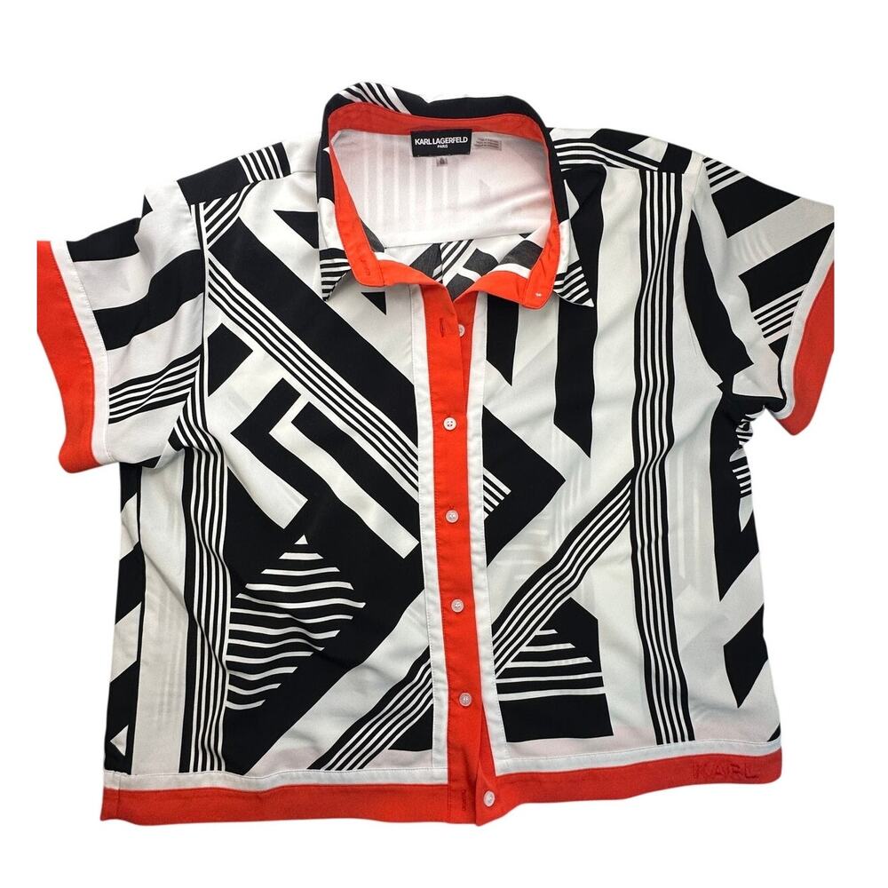 Karl Lagerfeld Paris Geometric Poplin Blouse Orange Contrast Pop Art